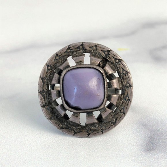 Mexican Sterling Silver Purple Art Glass Ring - Picture 3 of 16